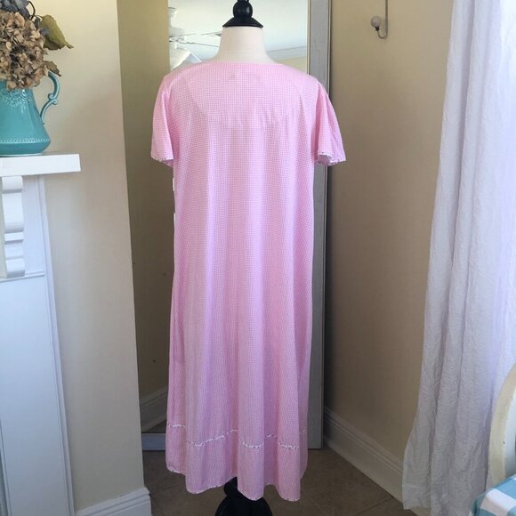 Aria Short Nightgown Pink Gingham Lace Large Cotton Blend Cottagecore - Picture 4 of 10
